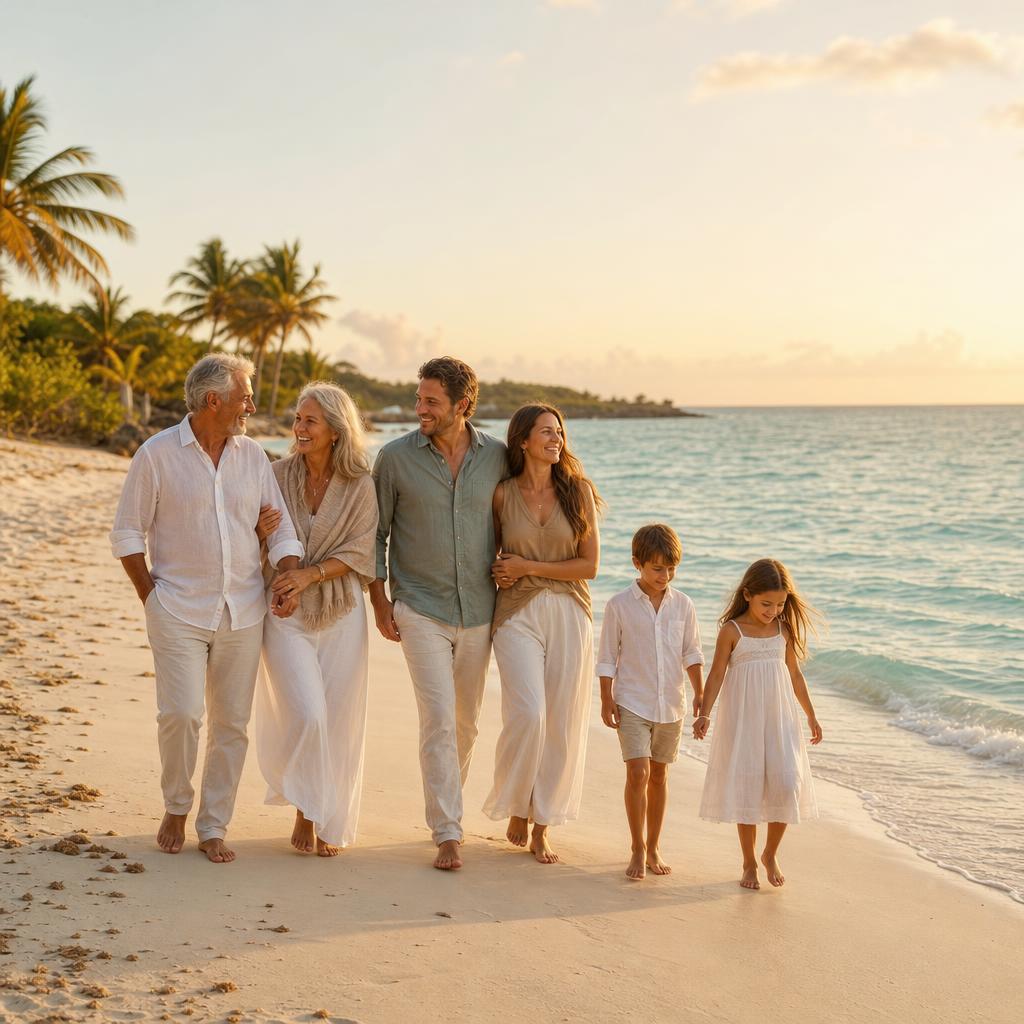 Family enjoying a Caribbean beach vacation
