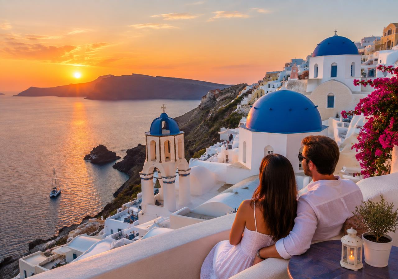 Coastal village overlooking the sea in Europe