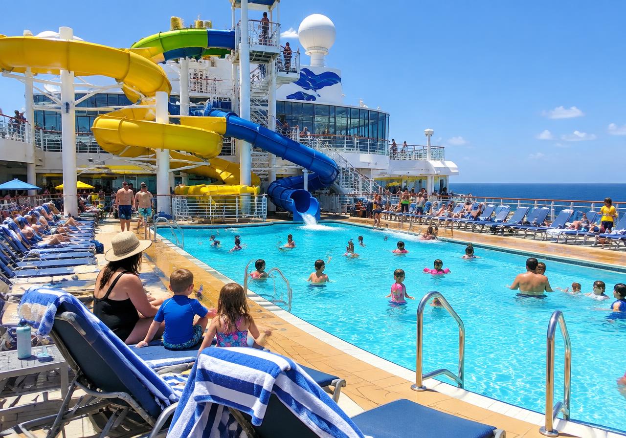Cruise ship deck overlooking the sea and islands